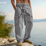 Straight Leg Cargo Trousers with Side Pockets for Men - Dark Gray