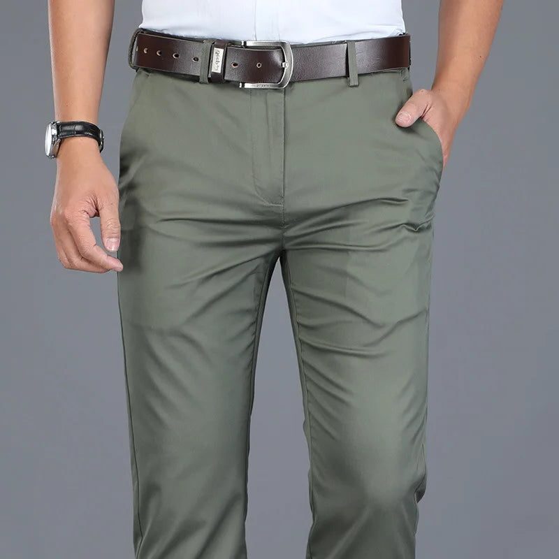 Straight Leg Cotton Blend Trousers Slim Fit for Men