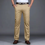 Straight Leg Cotton Blend Trousers Slim Fit for Men - Khaki