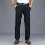 Straight Leg Cotton Blend Trousers Slim Fit for Men - Navy Blue