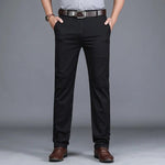 Straight Leg Cotton Blend Trousers Slim Fit for Men - Black