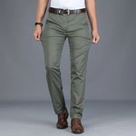 Straight Leg Cotton Blend Trousers Slim Fit for Men - View 2