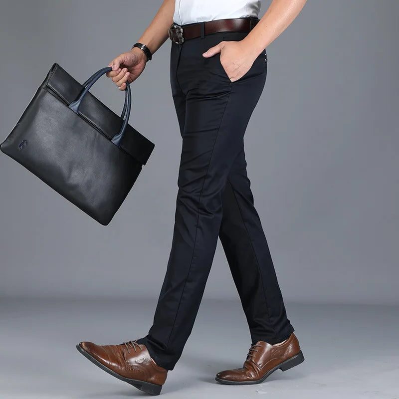 Straight Leg Cotton Blend Trousers Slim Fit for Men - View 6
