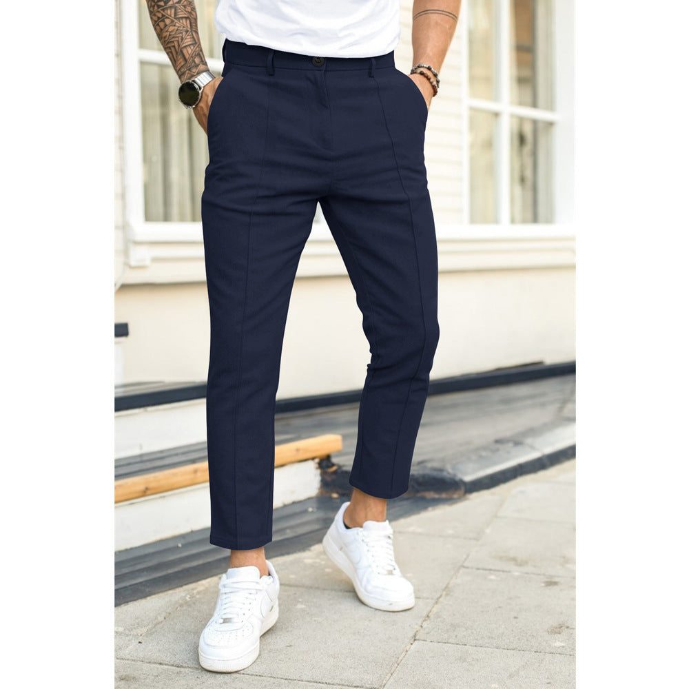 Straight Leg Cropped Trousers for Men - Navy Blue