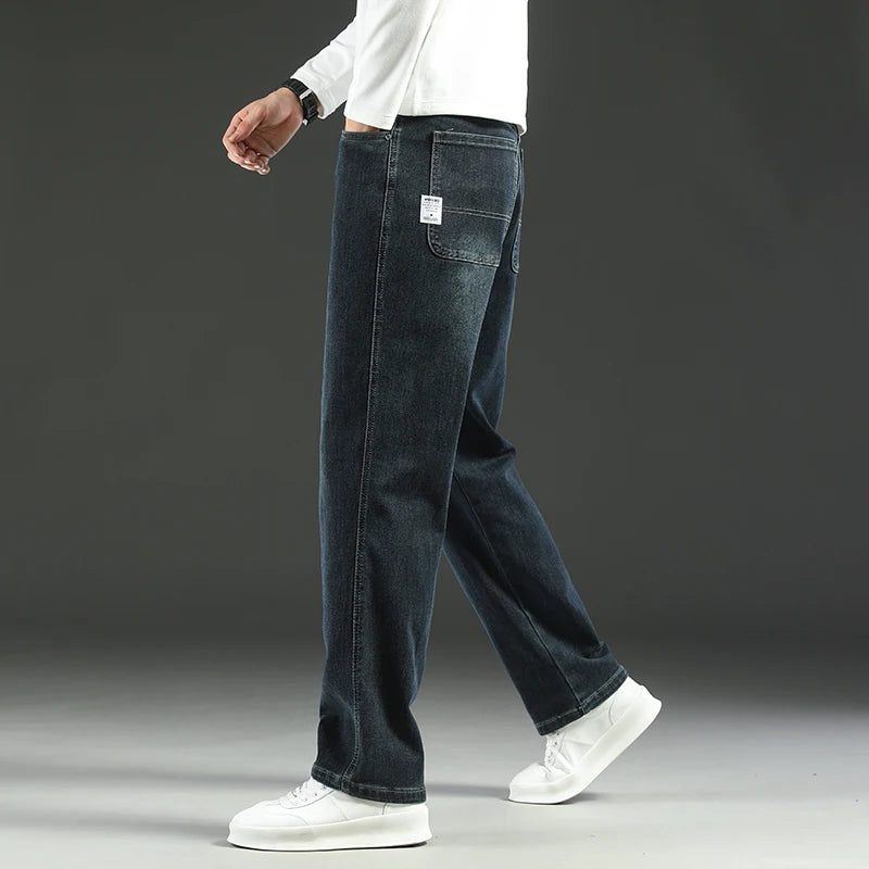Straight Leg Denim Jeans with Stretch for Men - Black