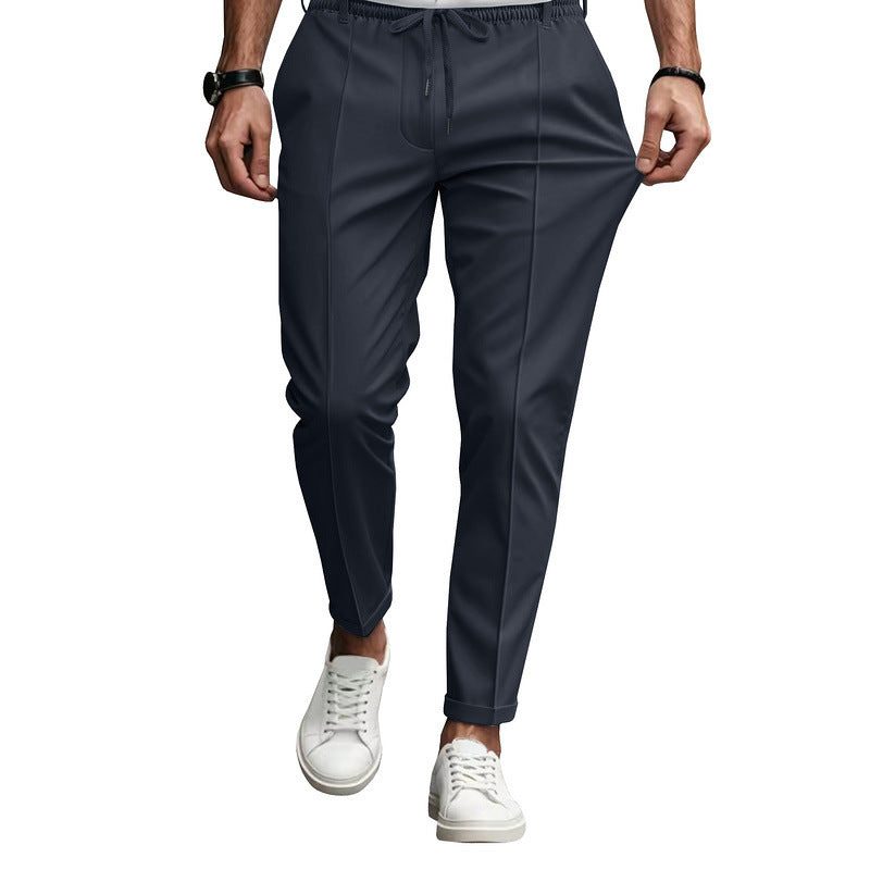Straight Leg Drawstring Chino Trousers for Men