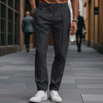 Straight Leg Drawstring Chino Trousers for Men - Black