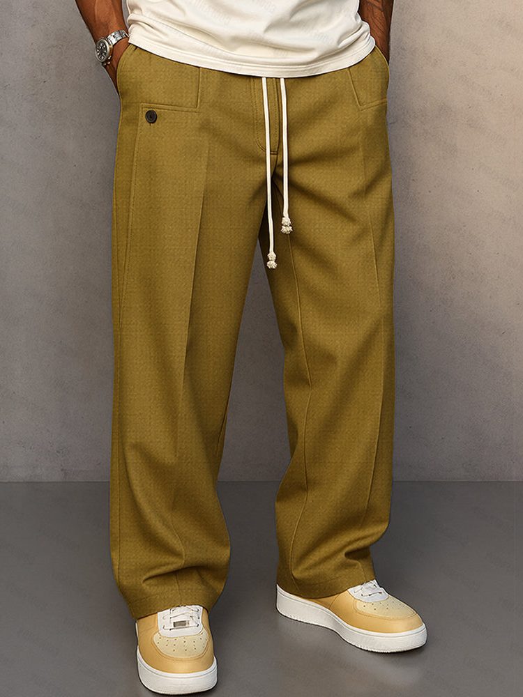 Straight Leg Drawstring Trousers for Men - Khaki