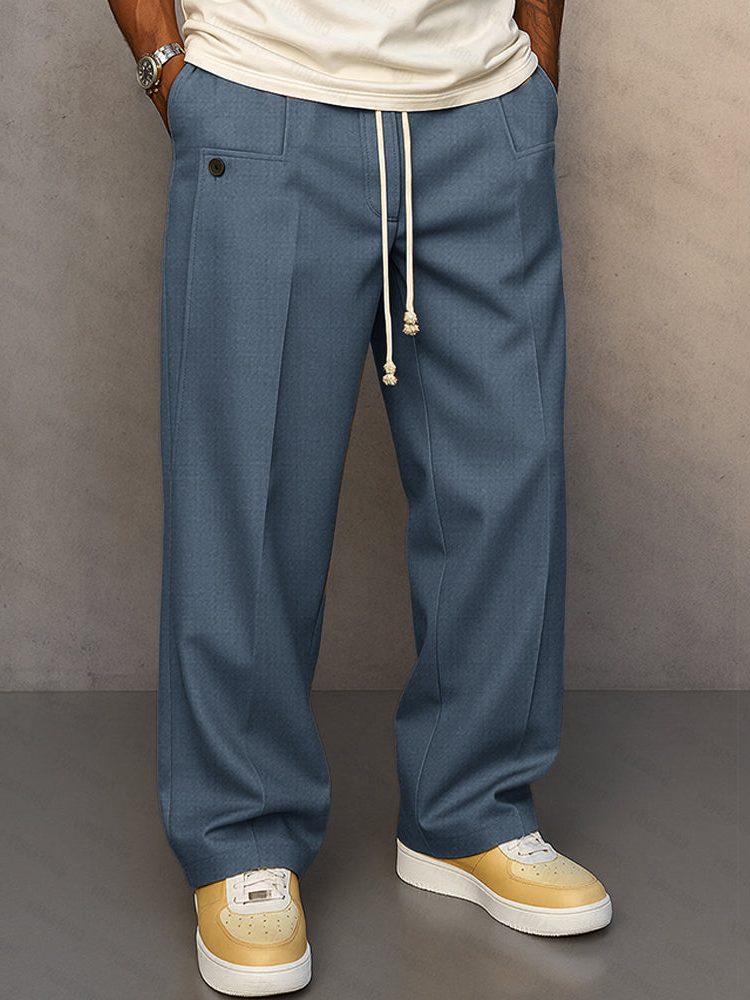 Straight Leg Drawstring Trousers for Men - Blue