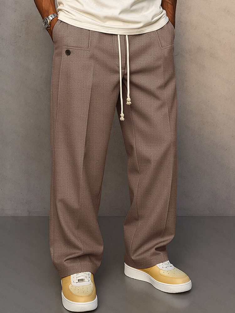 Straight Leg Drawstring Trousers for Men - Light Brown