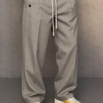 Straight Leg Drawstring Trousers for Men - Light Gray