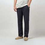 Straight Leg Linen Trousers for Men - Navy Blue