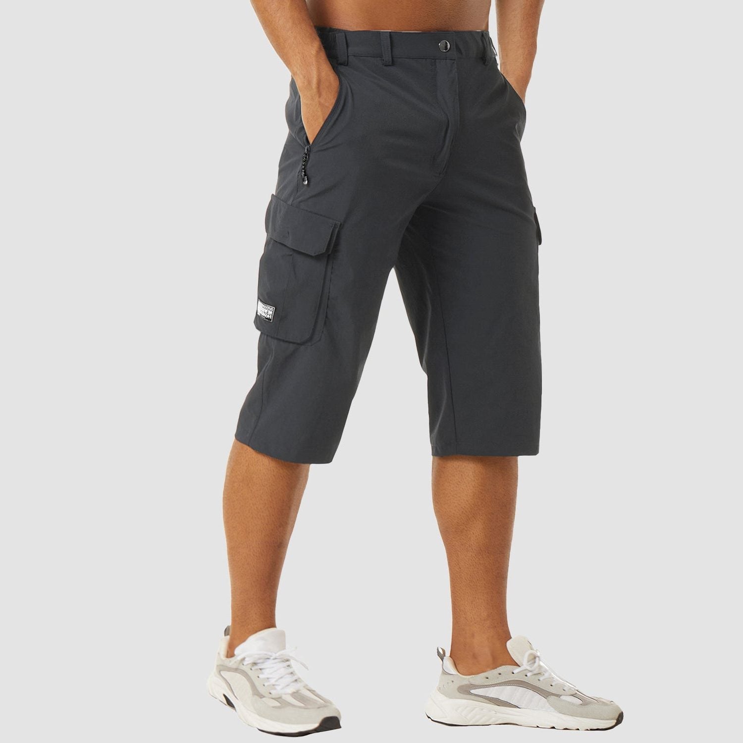 Stretch Fit Cargo Shorts with Welt Pockets for Men - Dark Grey