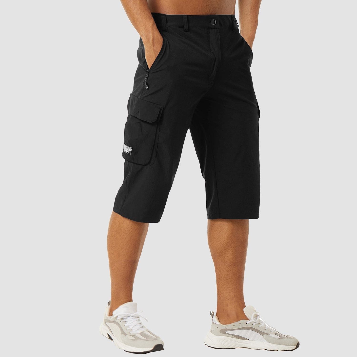 Stretch Fit Cargo Shorts with Welt Pockets for Men - Black