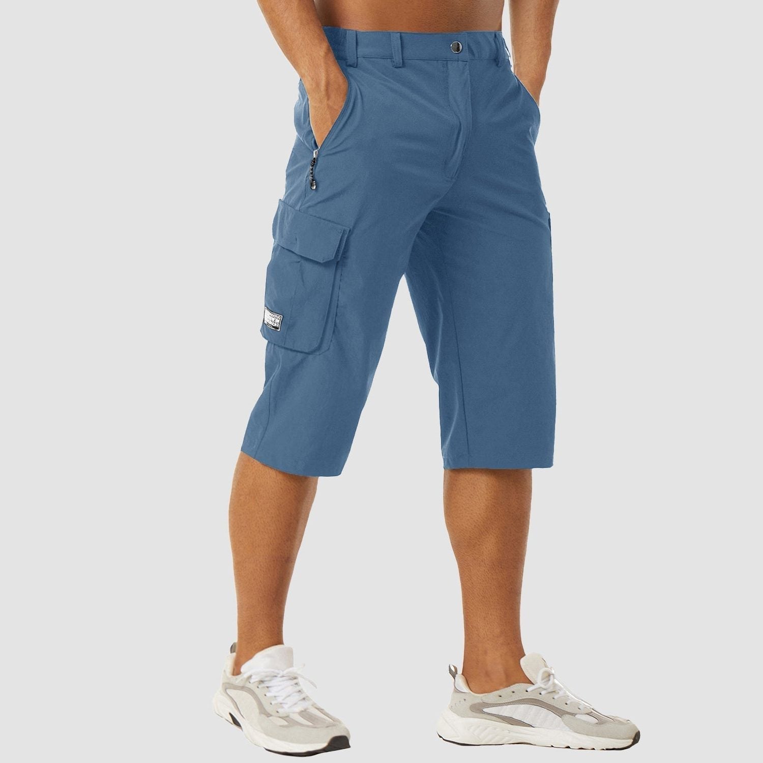 Stretch Fit Cargo Shorts with Welt Pockets for Men - Light Blue