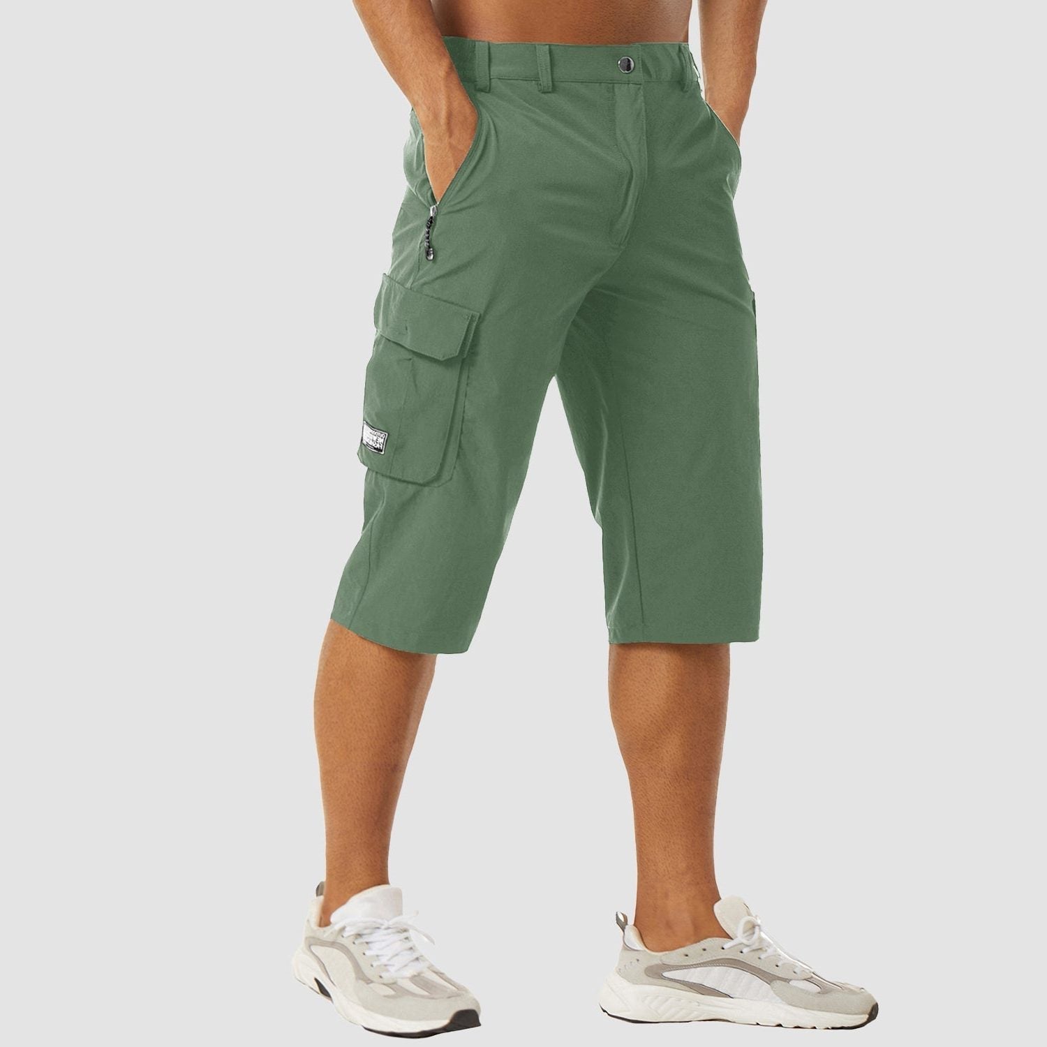 Stretch Fit Cargo Shorts with Welt Pockets for Men - Light Green