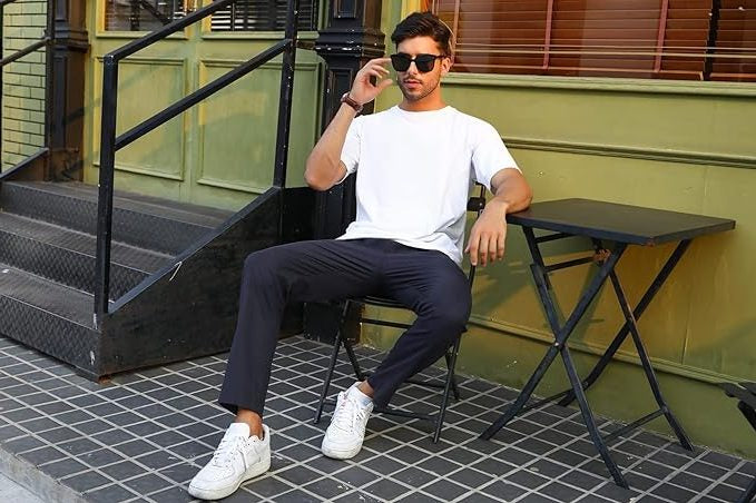 Stretch Slim Fit Elastic Waist Trousers for Men - View 10