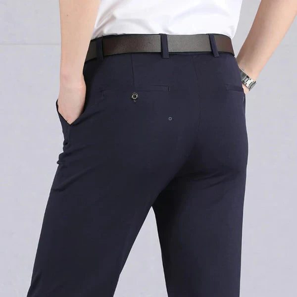 Stretch Slim Fit Elastic Waist Trousers for Men - Navy Blue