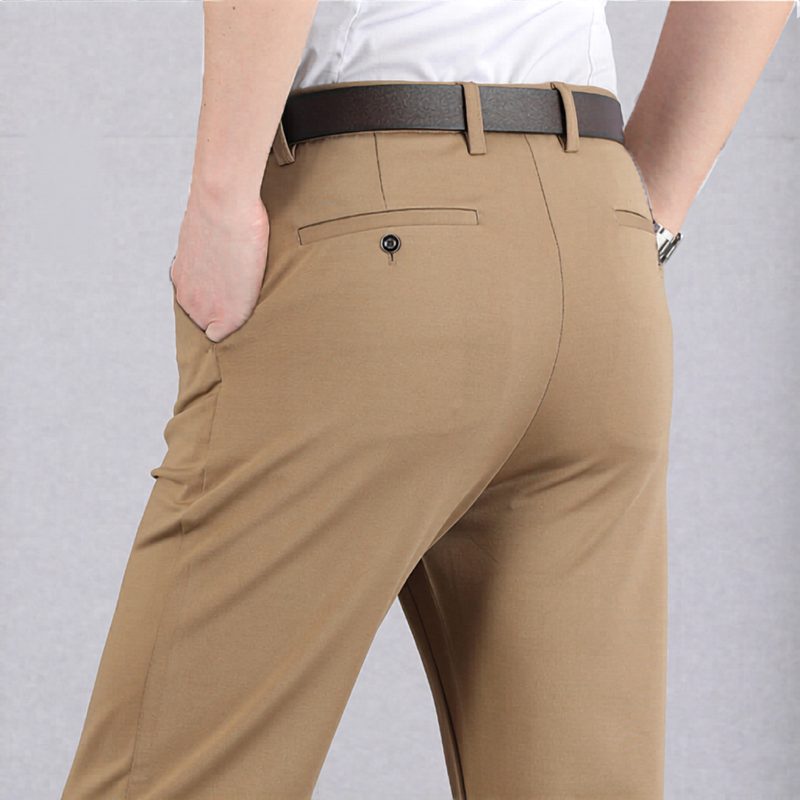 Stretch Slim Fit Elastic Waist Trousers for Men - Khaki