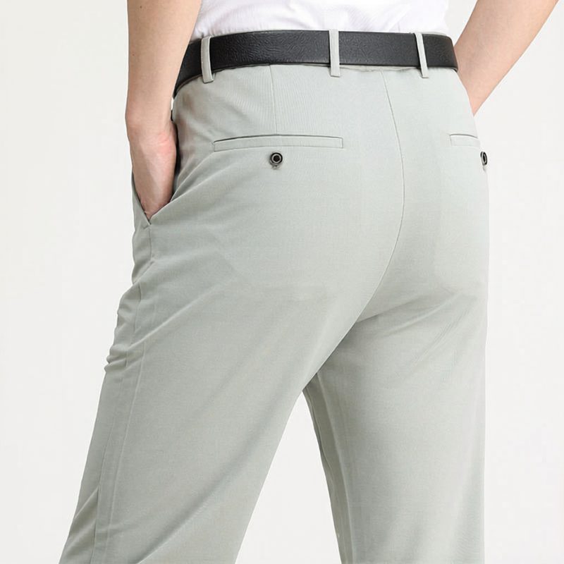 Stretch Slim Fit Elastic Waist Trousers for Men - Light Gray