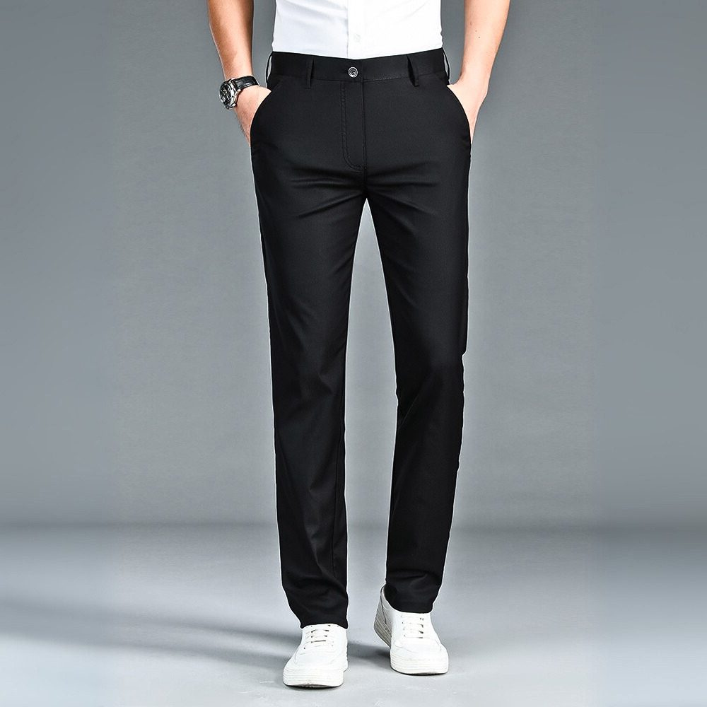 Stretch Straight Leg Bamboo Dress Pants for Men - Black