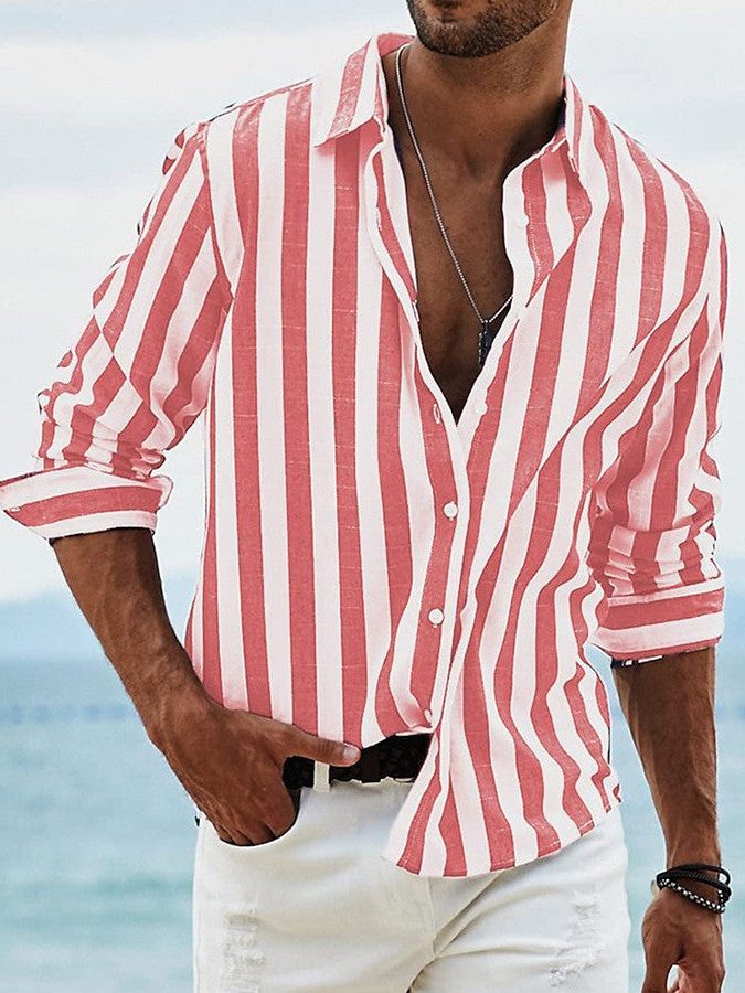 Striped Button-Down Shirt for Men - Red