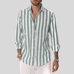 Striped Linen Button-Down Shirt for Men - Green
