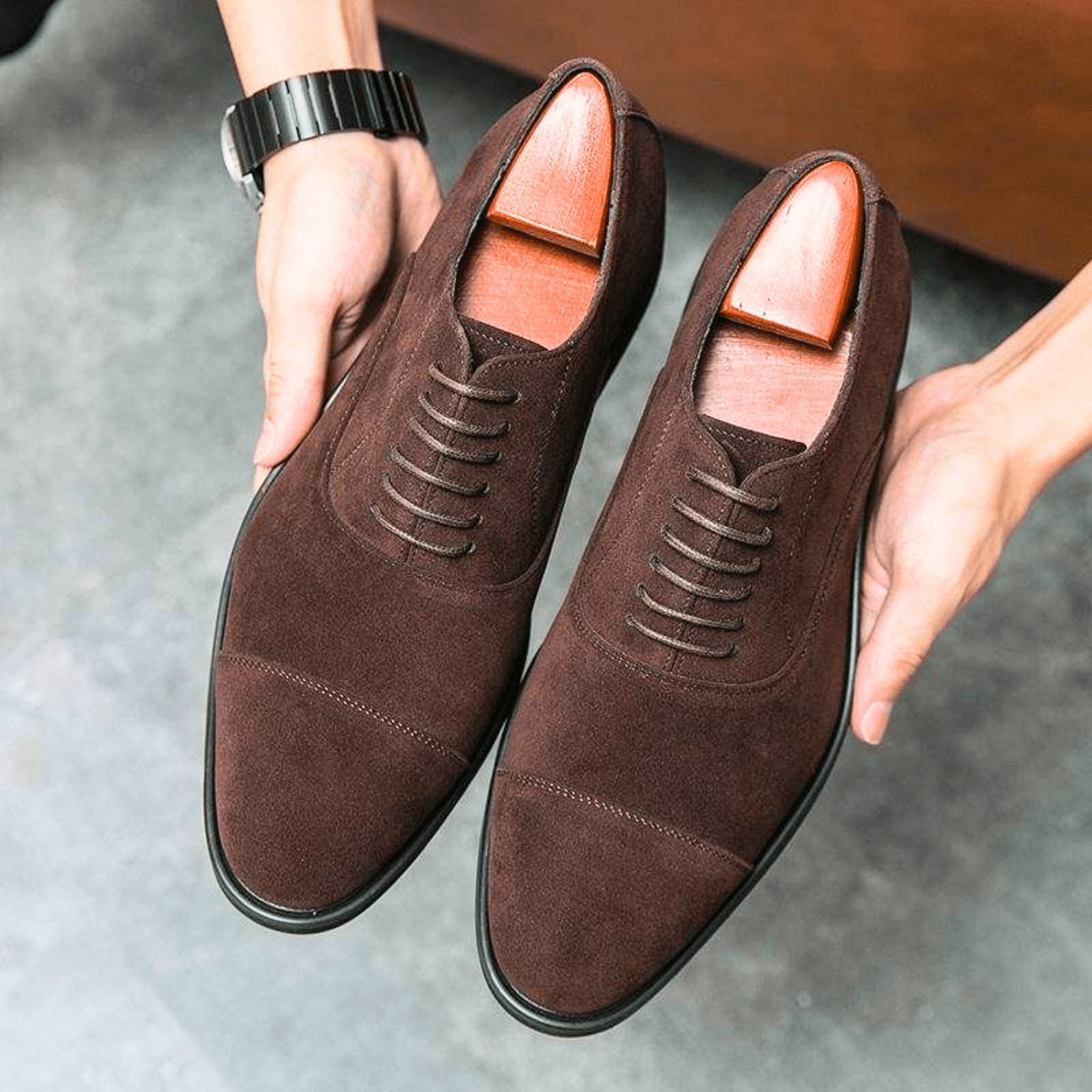 Suede Cap Toe Lace-Up Oxford Shoes for Men