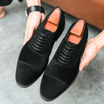 Suede Cap Toe Lace-Up Oxford Shoes for Men - Black