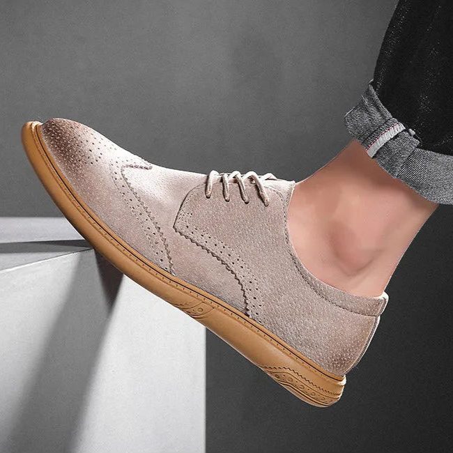 Suede Lace-Up Wingtip Brogue Shoes for Men - View 12