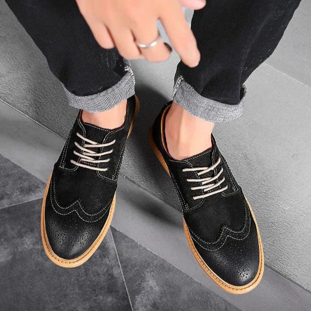 Suede Lace-Up Wingtip Brogue Shoes for Men - View 14