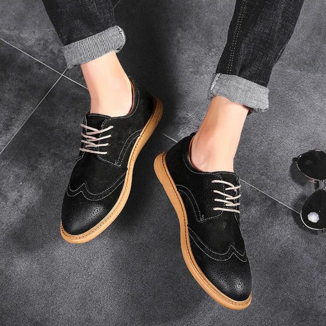 Suede Lace-Up Wingtip Brogue Shoes for Men - View 16
