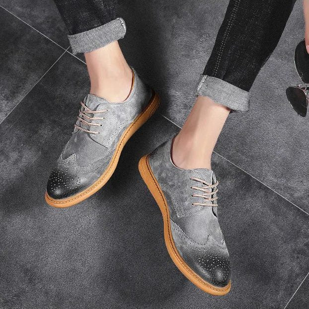 Suede Lace-Up Wingtip Brogue Shoes for Men - View 2