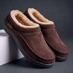 Suede Slip-On Mule Winter Slippers with Faux Fur Lining for Men - Brown