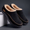 Suede Slip-On Mule Winter Slippers with Faux Fur Lining for Men - Black