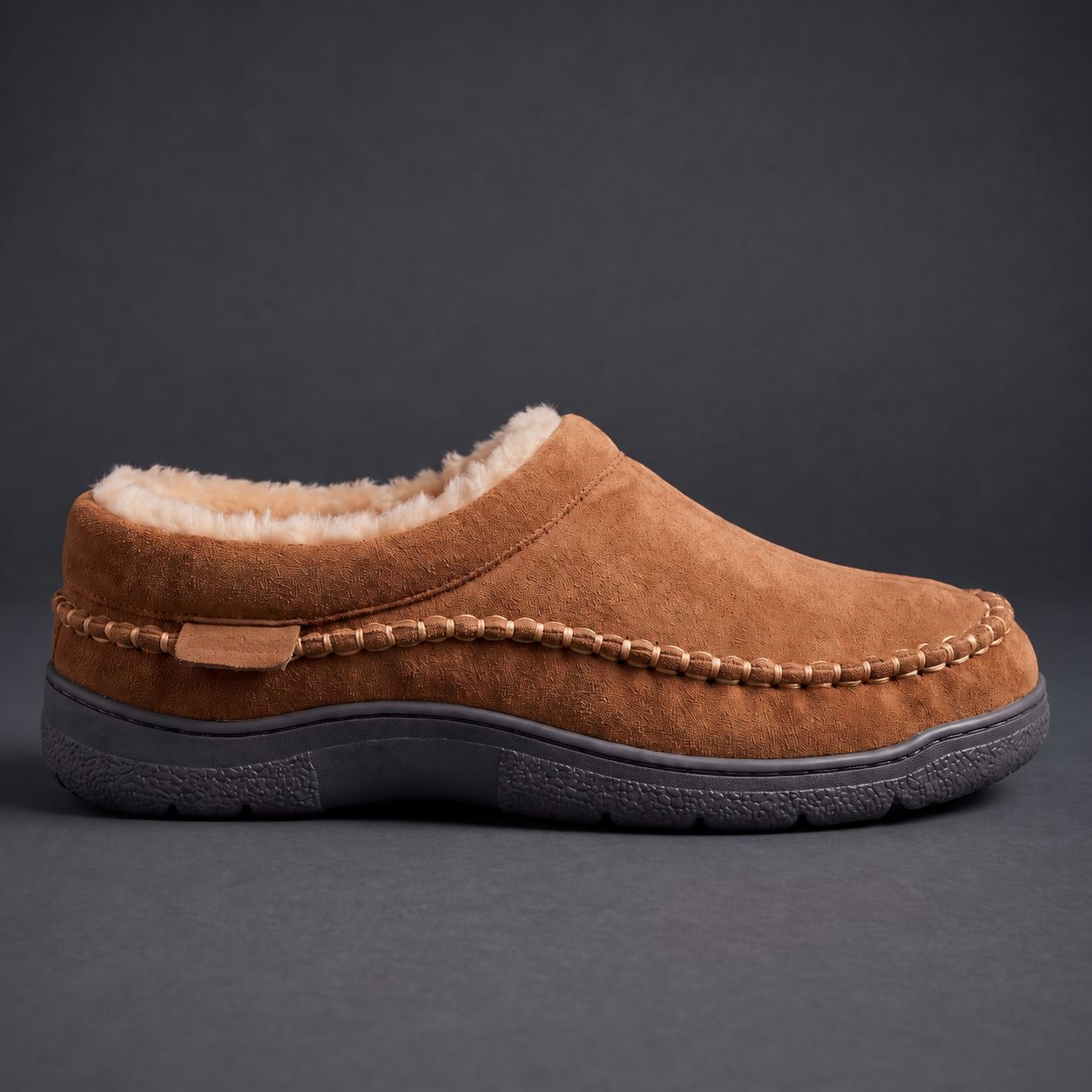 Suede Slip-On Mule Winter Slippers with Faux Fur Lining for Men - View 4