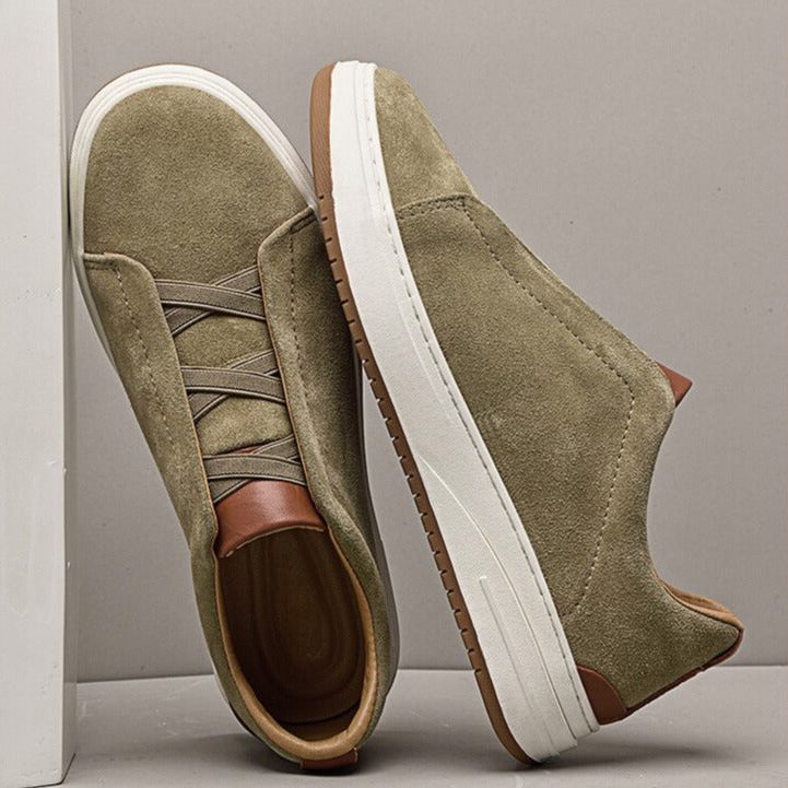 Suede Slip-On Sneakers with Elastic Panels for Men - View 11