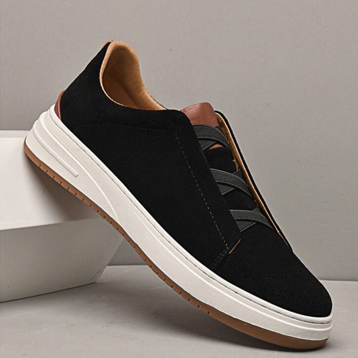 Suede Slip-On Sneakers with Elastic Panels for Men - Black