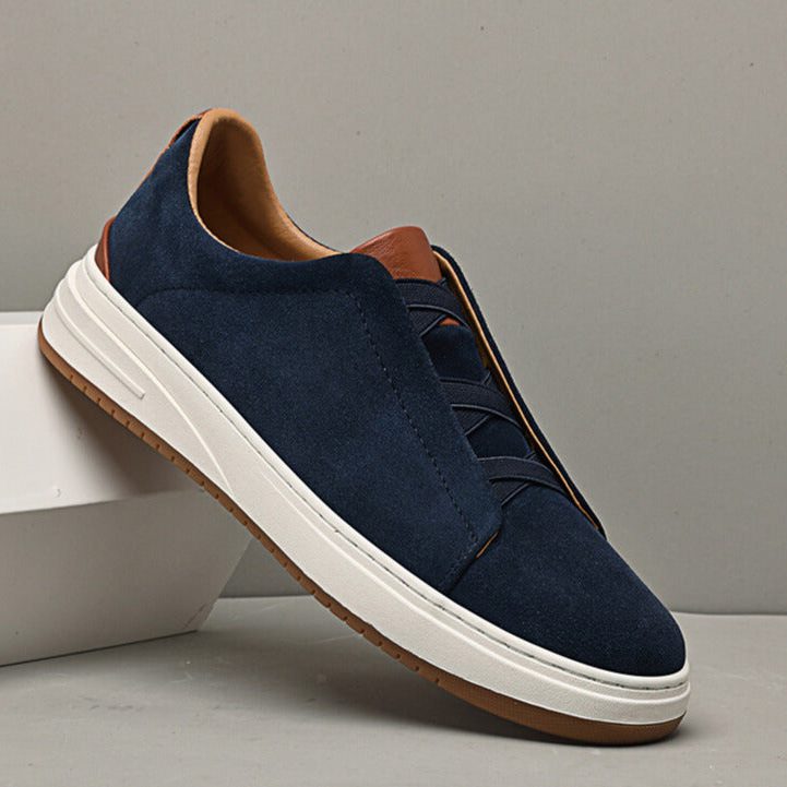 Suede Slip-On Sneakers with Elastic Panels for Men - Blue