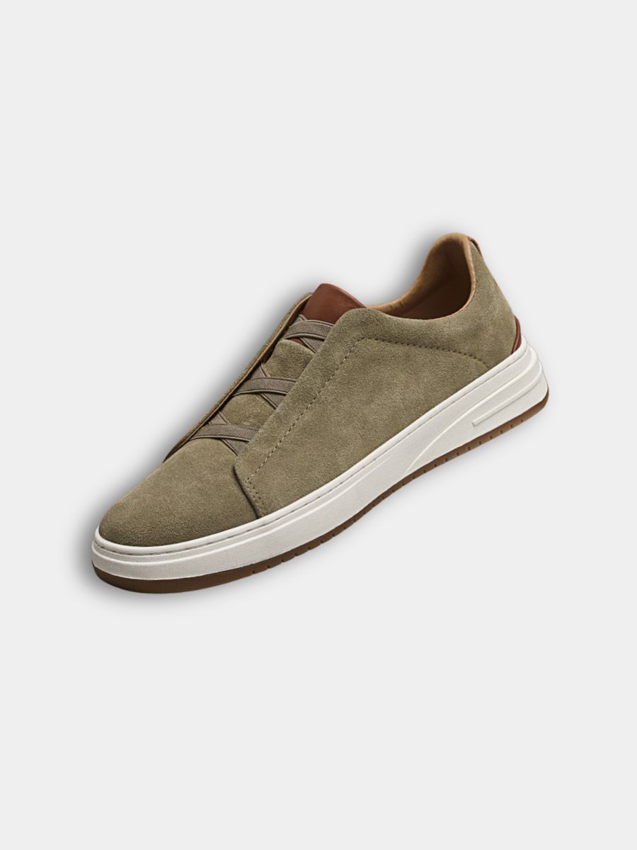 Suede Slip-On Sneakers with Elastic Panels for Men - View 4
