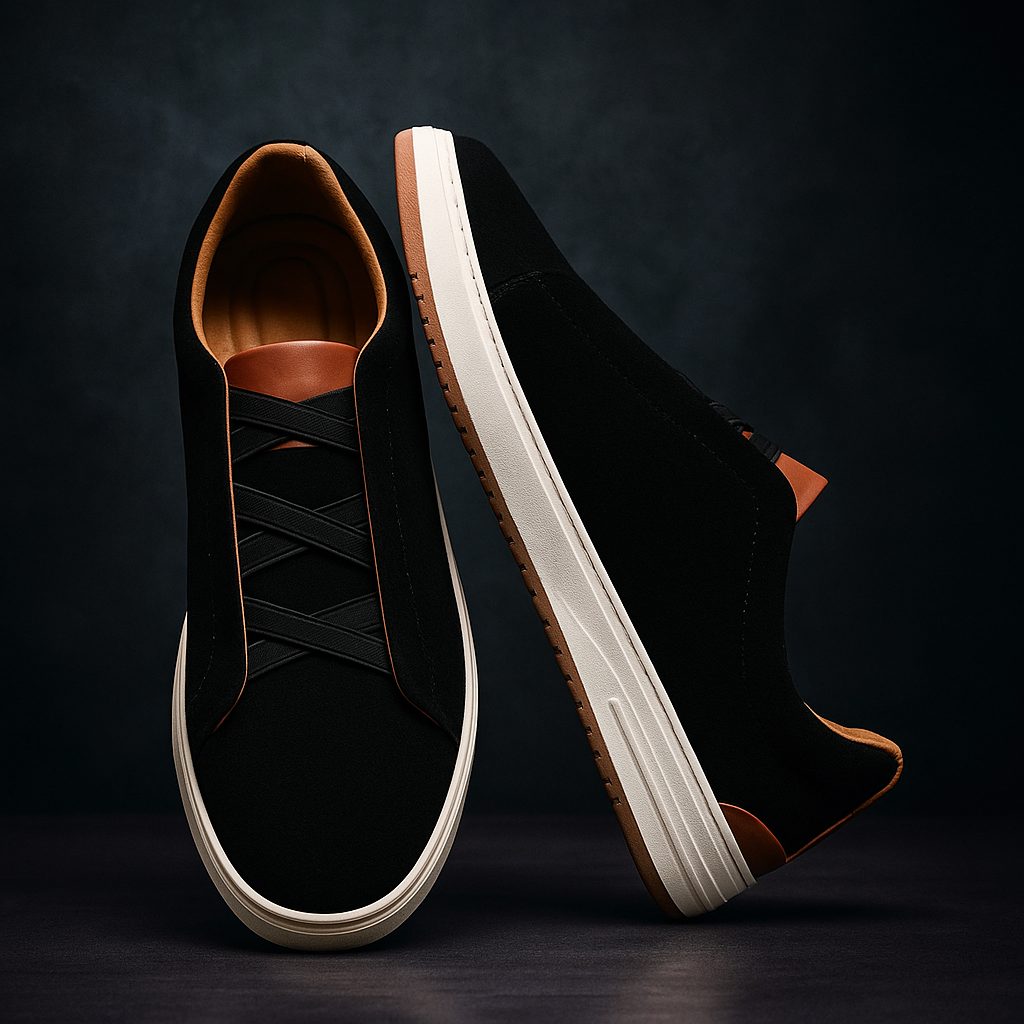 Suede Slip-On Sneakers with Elastic Panels for Men - View 6