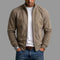 Suede Stand Collar Bomber Jacket with Ribbed Cuffs for Men - Khaki