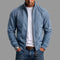 Suede Stand Collar Bomber Jacket with Ribbed Cuffs for Men - Blue