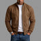 Suede Stand Collar Bomber Jacket with Ribbed Cuffs for Men - Brown