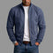 Suede Stand Collar Bomber Jacket with Ribbed Cuffs for Men - Navy Blue