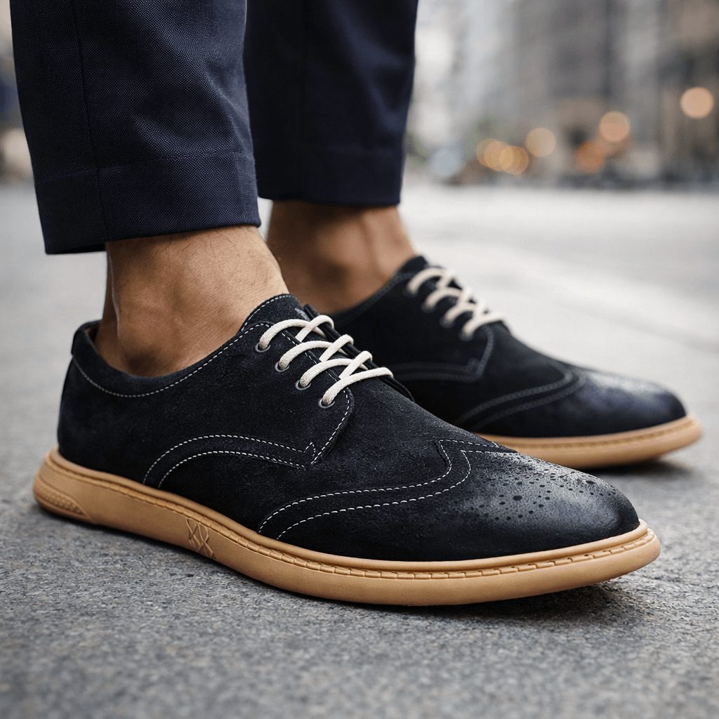 Suede Wingtip Brogue Lace-Up Shoes for Men - Black