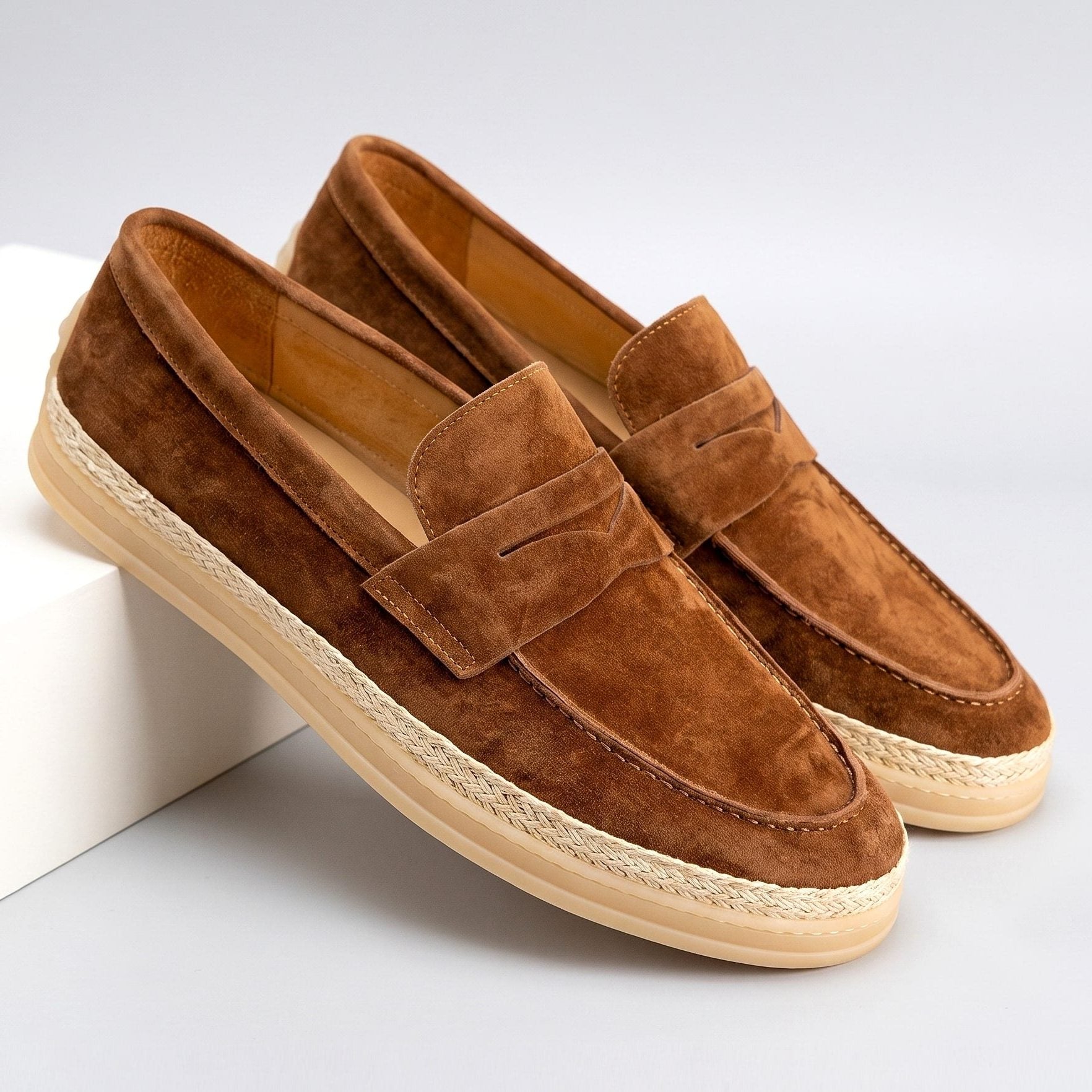 Suede Woven Espadrille Penny Loafers for Men