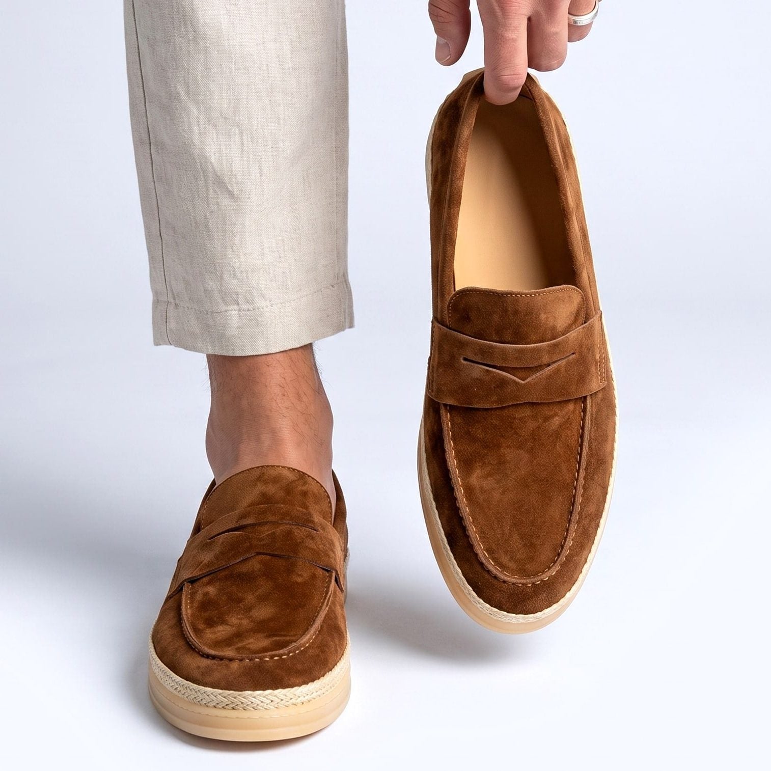 Suede Woven Espadrille Penny Loafers for Men - View 2