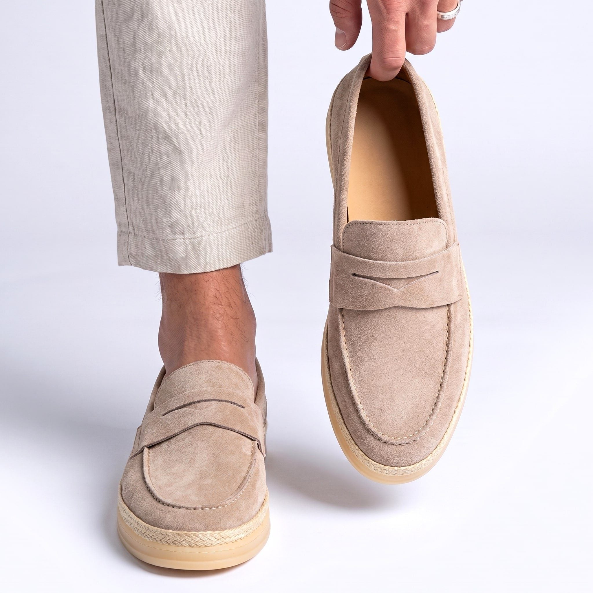 Suede Woven Espadrille Penny Loafers for Men - View 6