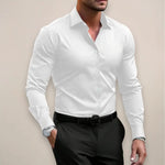 Tailored Long Sleeve Button Up Dress Shirt with Spread Collar for Men - White